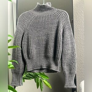 Gray Turtleneck Knit Sweater